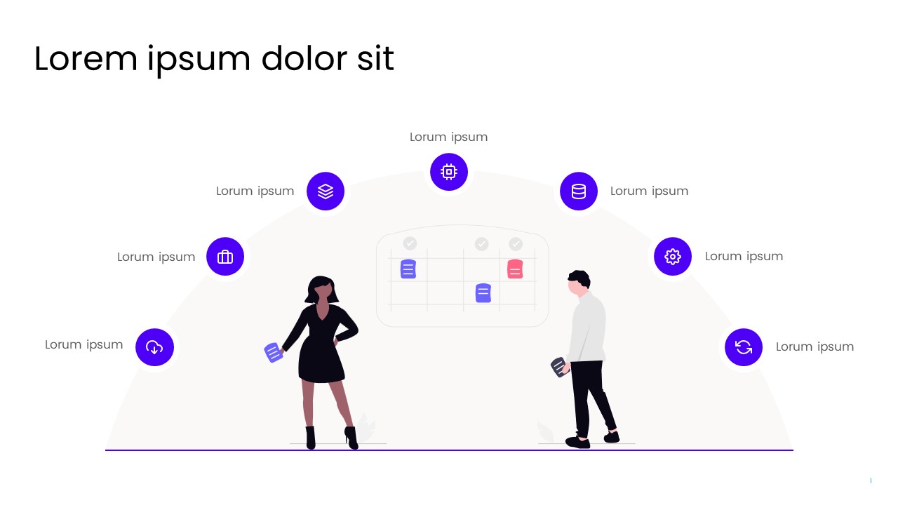 Semi-Circle Business Process Infographic Slide with Team Collaboration Illustration