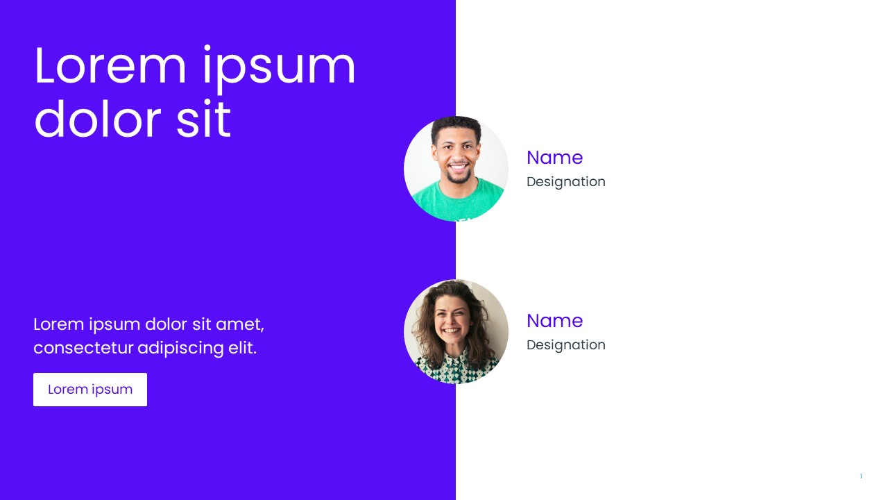 Modern Team Profile Presentation Slide with Purple Gradient Background