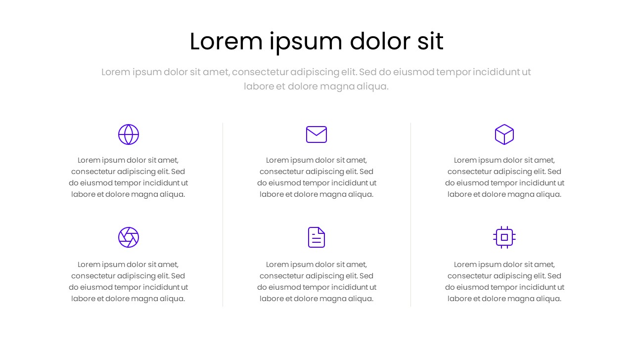 Six Feature Boxes with Icons PowerPoint Template