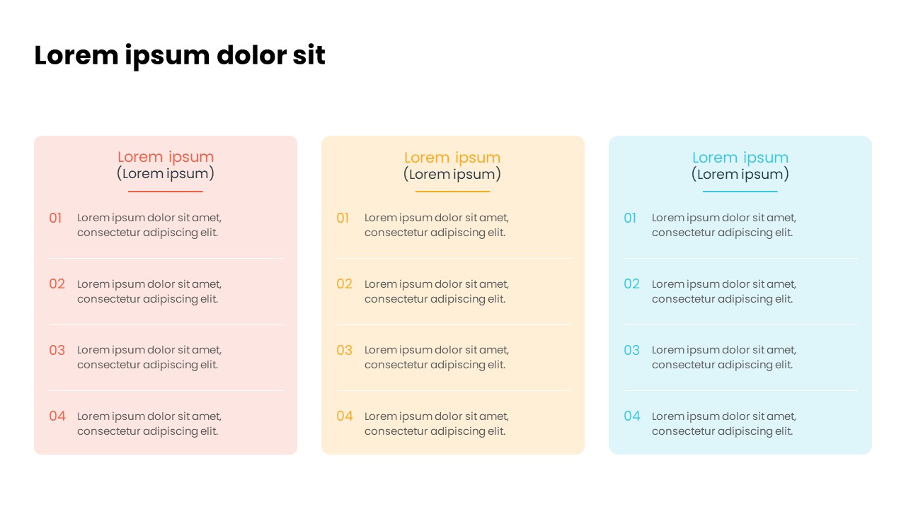 Modern Three Section PowerPoint Slide Layout with List Content