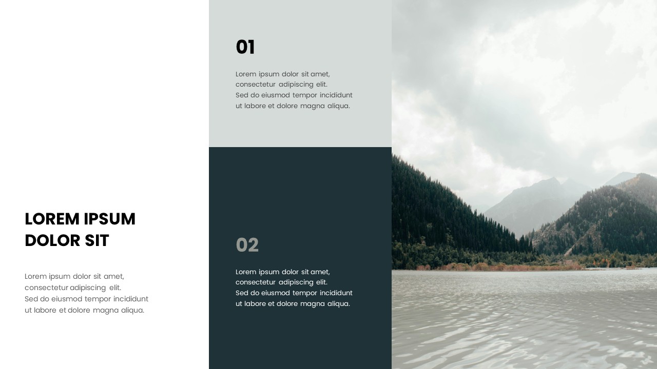 Modern Split Layout PowerPoint Slide with Image and Numbered Sections
